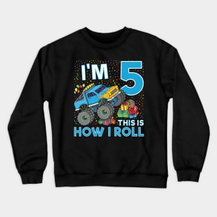 5th Birthday Monster Truck Party Gift 5 Year Old Boy Crewneck Sweatshirt